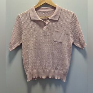 FOUND made in Korea Pink knit slightly sheer polo collar short sleeve sweater